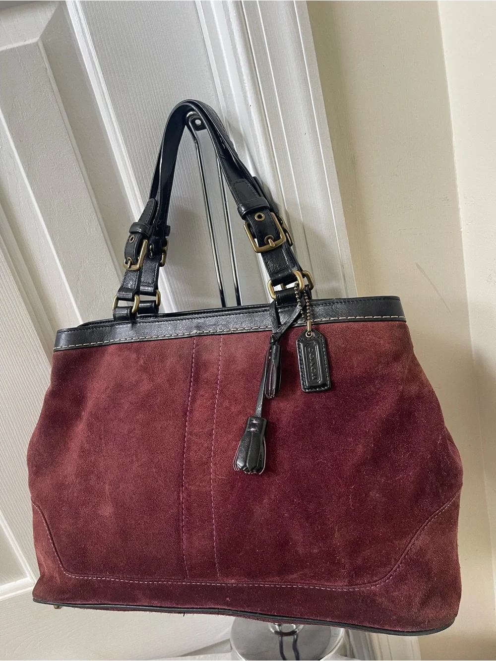 Coach Hamptons suede Bag with Black Leather Trim